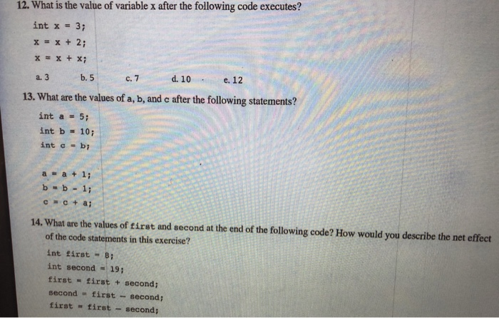 of the following expression? 1+2*3+7*2%5 a.1 b.2 c.5 d.11 e.21 3. Trace