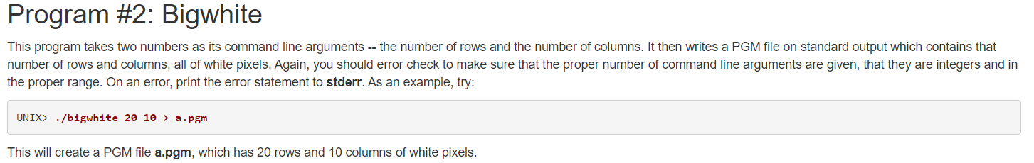  How would you write Bigwhite.cpp? parameters to check for below Program