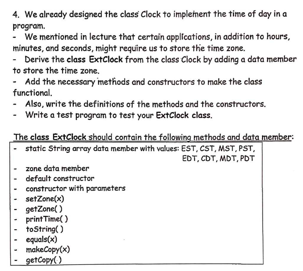  please solve this using java 4. We already designed the class