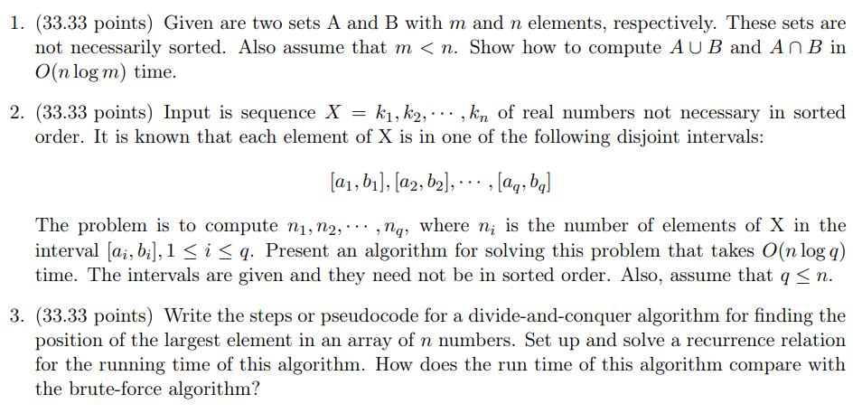  1. (33.33 points) Given are two sets A and B with