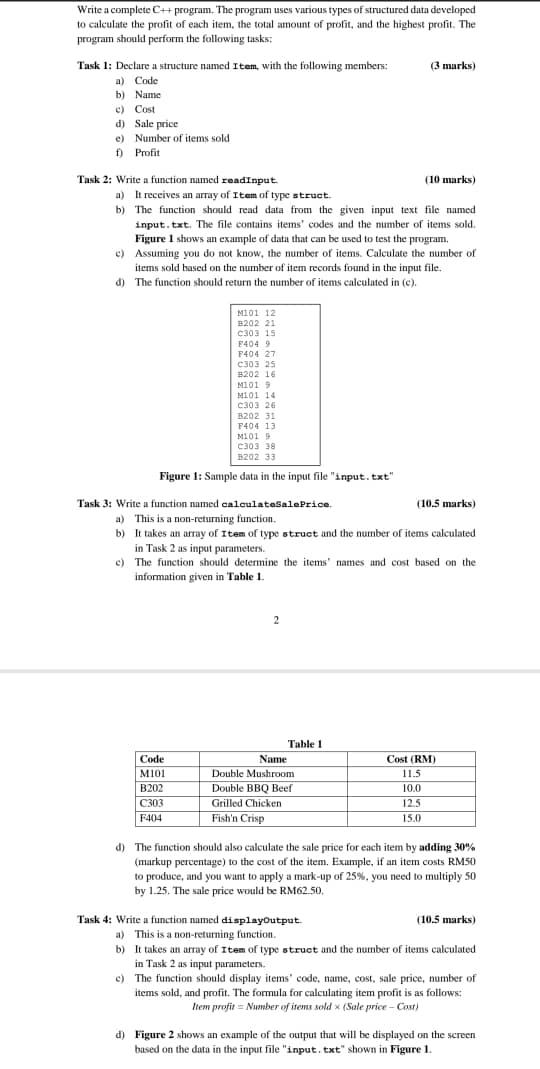 Write a C++ program ******input.txt M101 12 B202 21 C303 15 F404