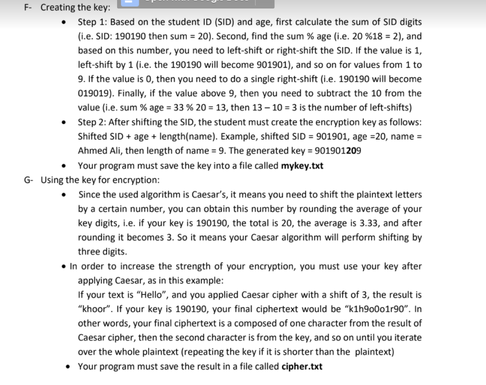 menu, through which the user can choose whether he wants to encrypt