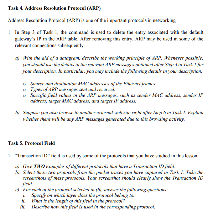 Task 1 is to ping any http website and save the packet