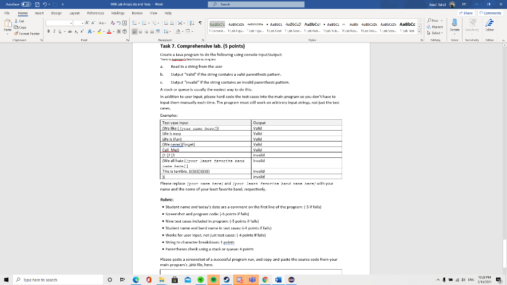  task 7 java lang Aurinn De w Lab Arraylsts and Trees