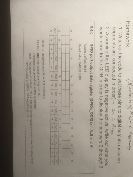  Homework 1: Write out the code to set these pins to