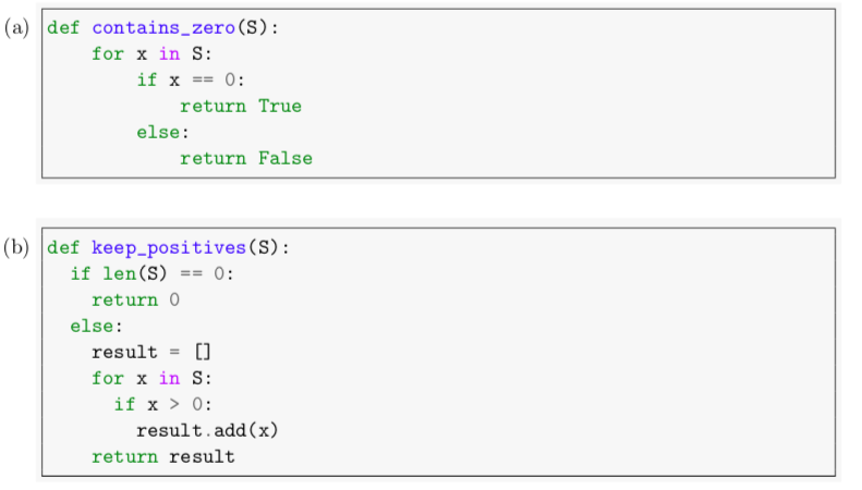 Algorithm in Python Each of the following snippets of pseudocode fails to