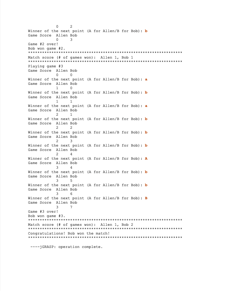 ball game between two players. The program will continually ask the user