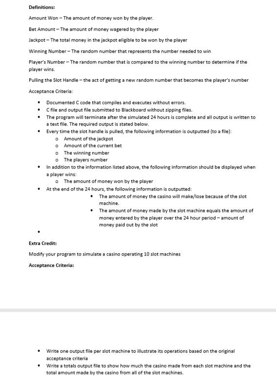 User Story: As the owner of BCAT Gambling Industries, LLC,I want a