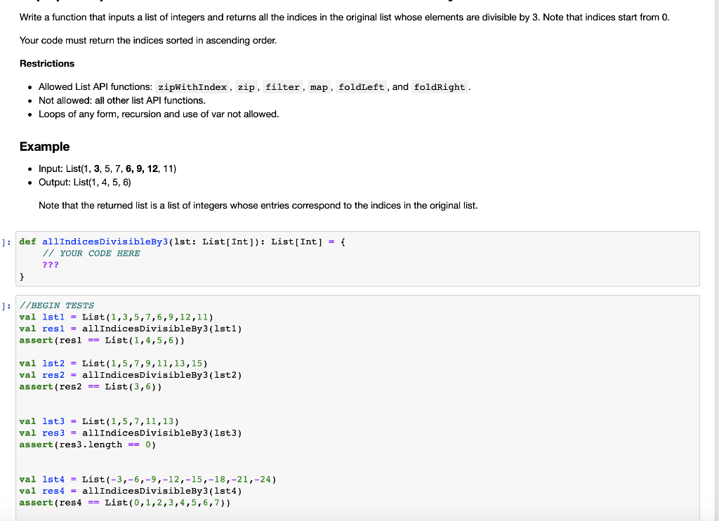 Please help me to solve this on scala Write a function that