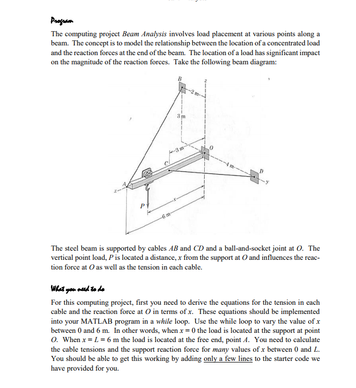  The computing project Beam Analysis involves load placement at various points