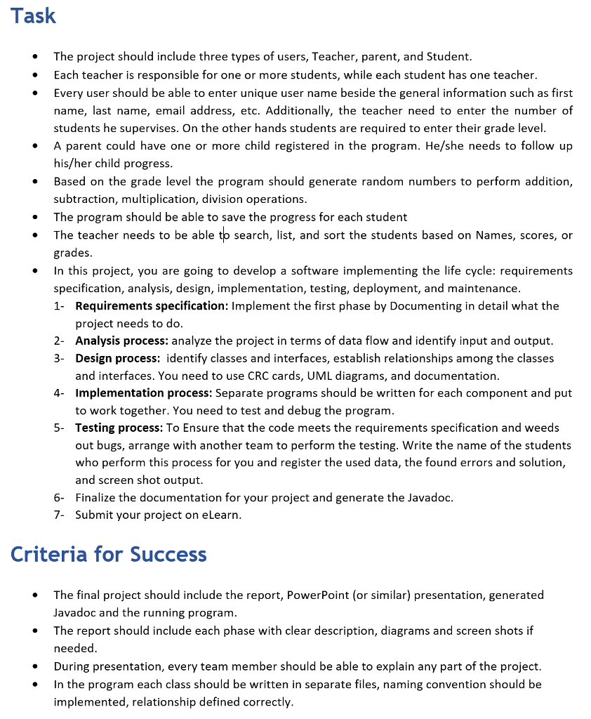 Requirements: - Write program in Java - This is a project, we