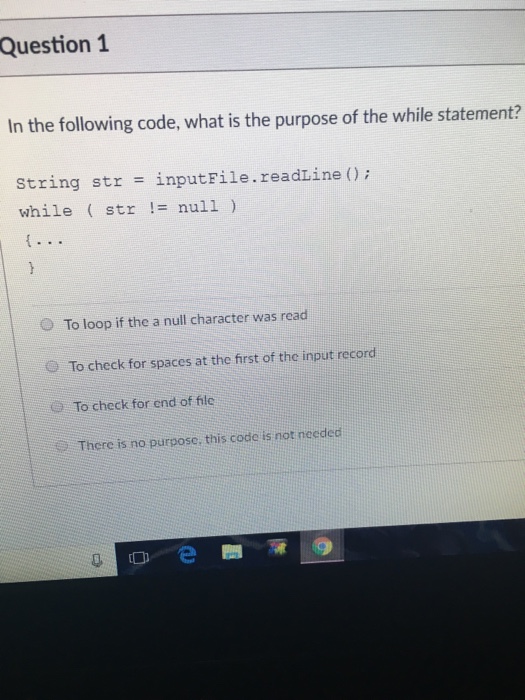  Question 1 In the following code, what is the purpose of