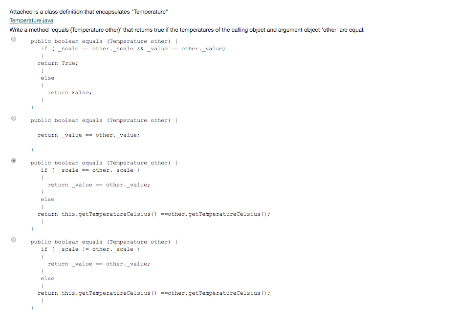 Attached is a class definition that encapsulates Temperature" Write a method