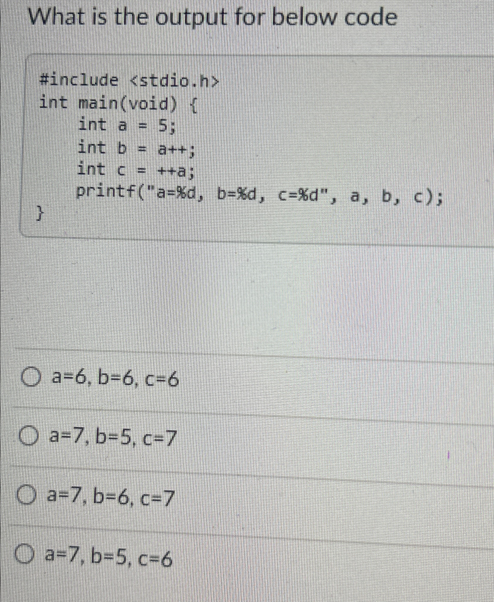  What is the output for below code #include stdio.h> int main(void)