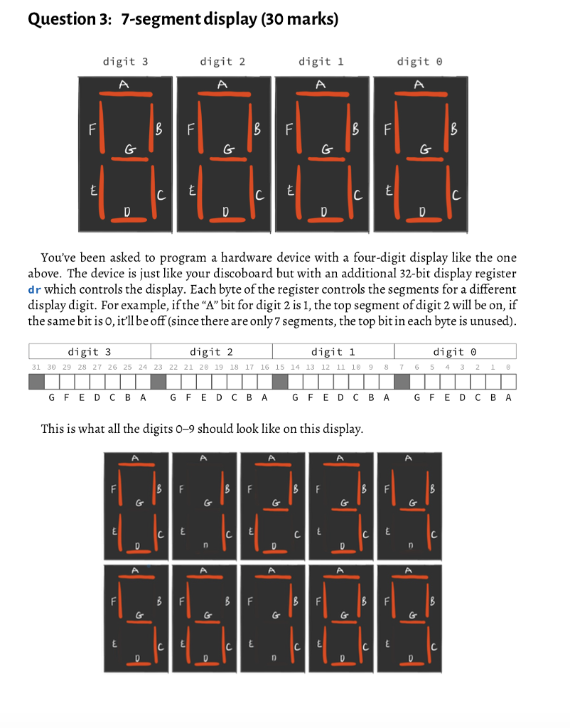  Question 3: 7-segment display (30 marks) digit 3 digit 2 digit