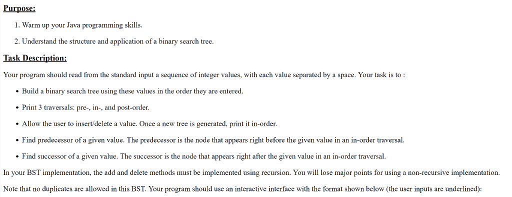 Using Java, write a Java program that Implementation Binary Search Tree project.