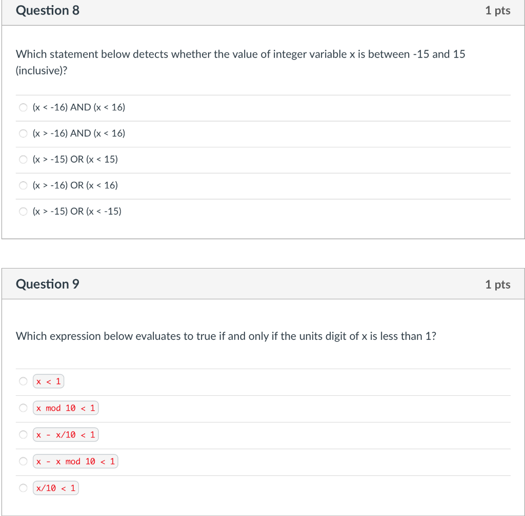  Question 8 1 pts Which statement below detects whether the value