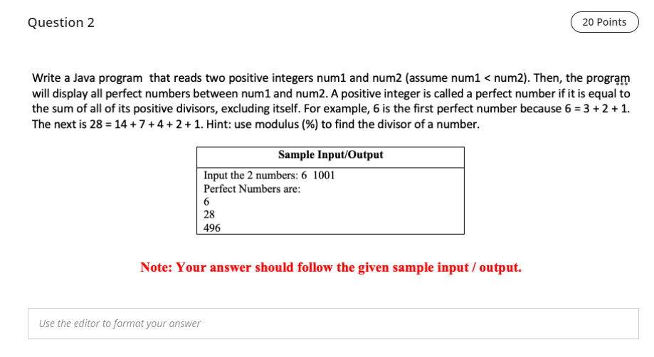  Question 2 20 Points Write a Java program that reads two