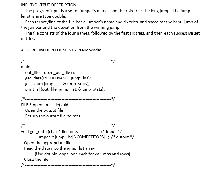 will receive (via a file) a set of long jump tries for