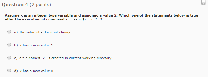 shell? O a) expr x962 O b) expr x 96 2 O