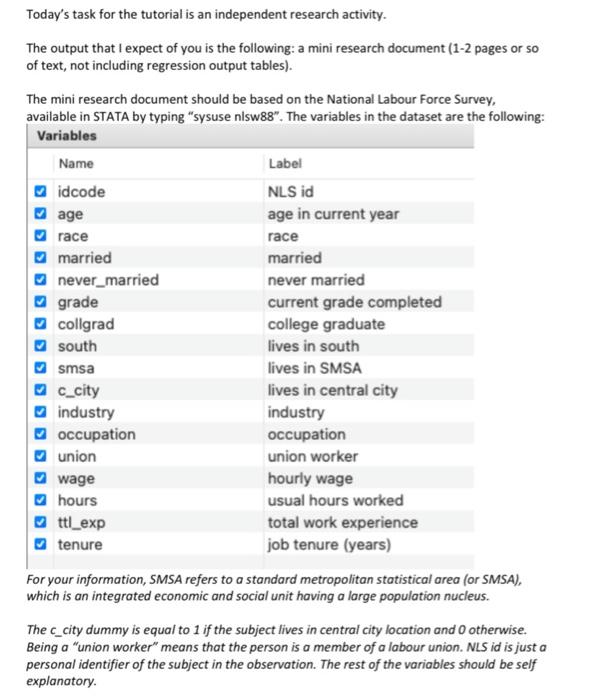  help with research for econometrics Today's task for the tutorial is