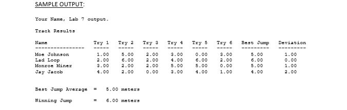 jumps. We will figure out the best jump for each competitor, the