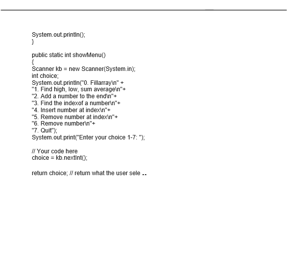 index 5. Remove number at index 6. Remove number 7. Quit Functionality