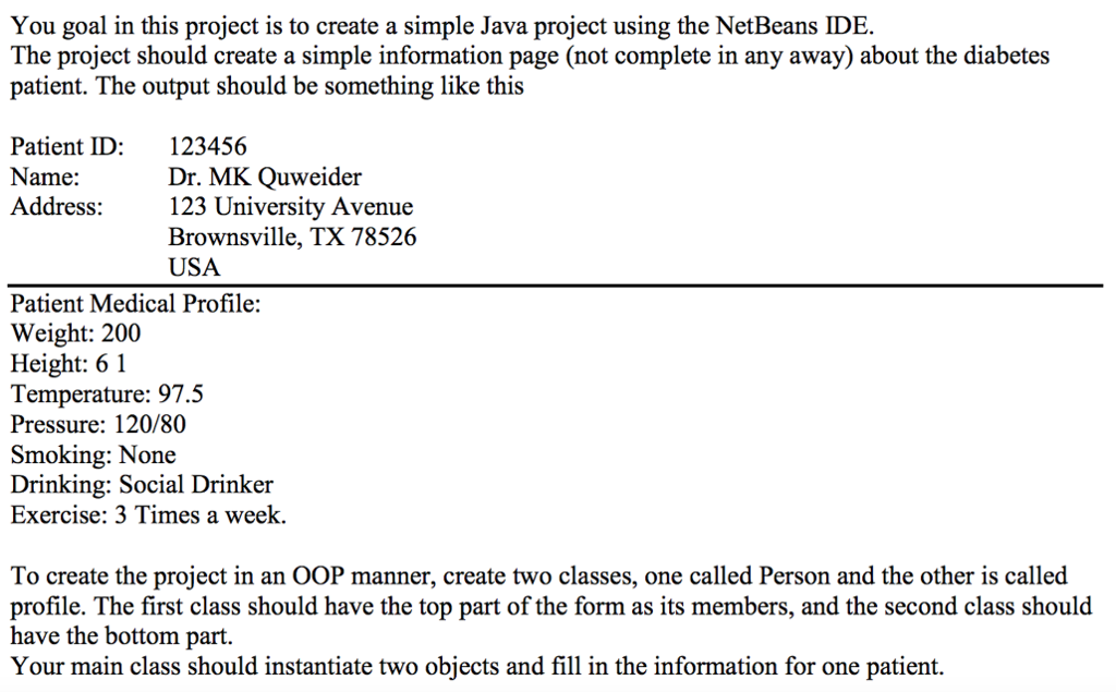 Java program Please just create two classes as it is stated on