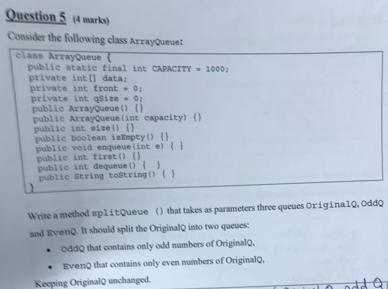 data structures and algorithms in java Question 5 (4 marks) Consider the