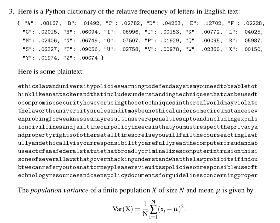 3. Here is a Python dictionary of the relative frequency of