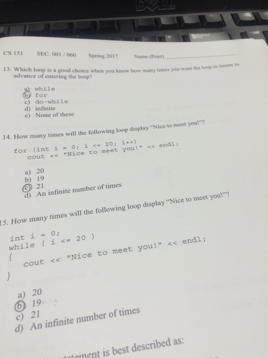  Which loop is a good choice when you know how many