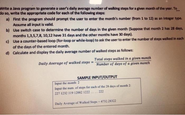  Write a Java program to generate a user's daily average number