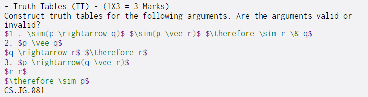  = - Truth Tables (TT) - (1X3 = 3 Marks) Construct