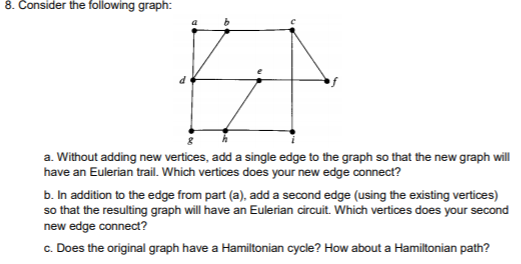 8. Consider the following graph: a. Without adding new vertices, add