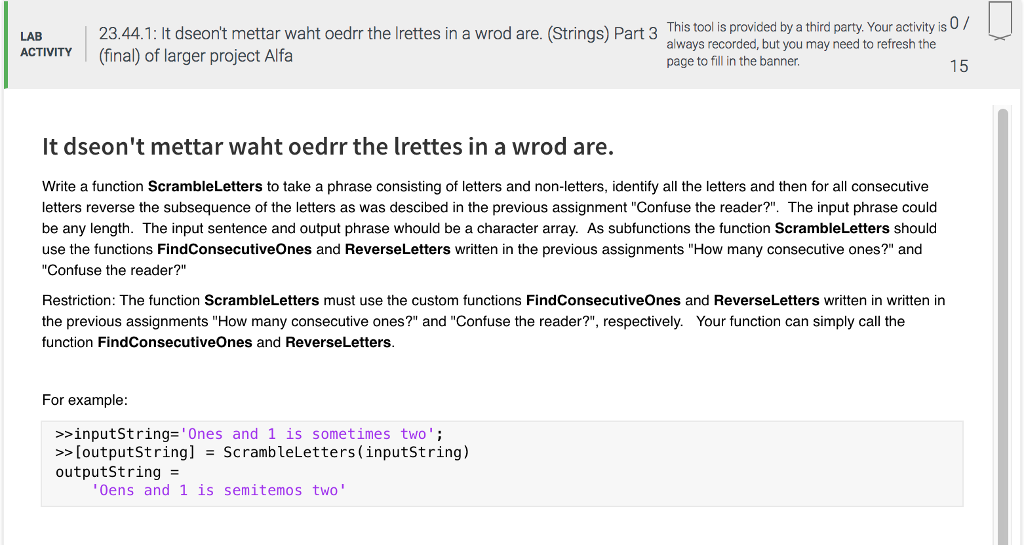 Code for confuse the reader: function sout= ReverseLetters(sin) sout = ''; if