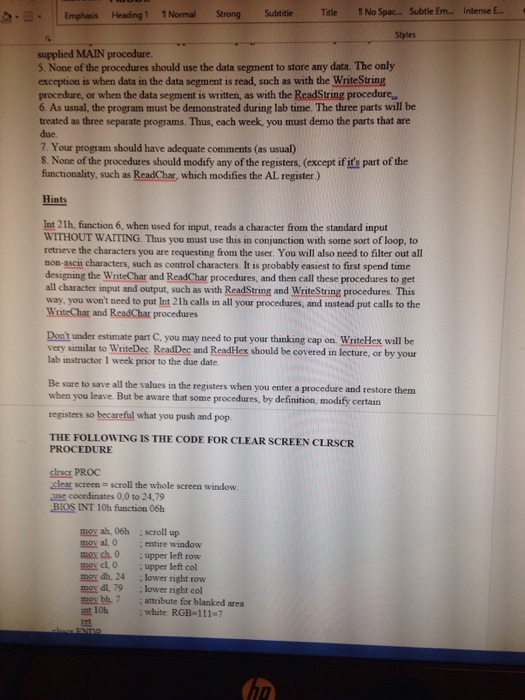 procedure,WriteDec proce,WriteHex procedure in order to follow the testing procedures 