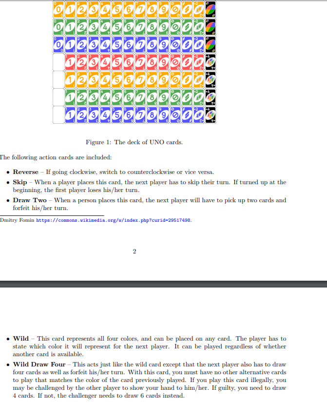 Write a C program that initilizes a deck of UNO cards and