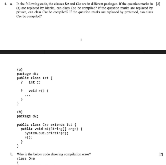  urgent please.java 4. a. In the following code, the classes Ict