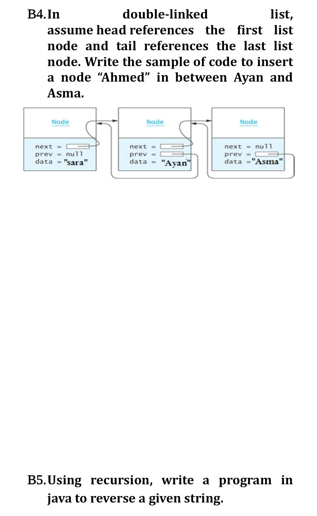 Using java B4. In double-linked list, assume head references the first list