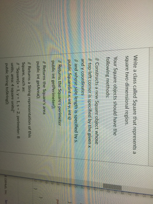  Write a class called Square that represents a square two-dimensional region