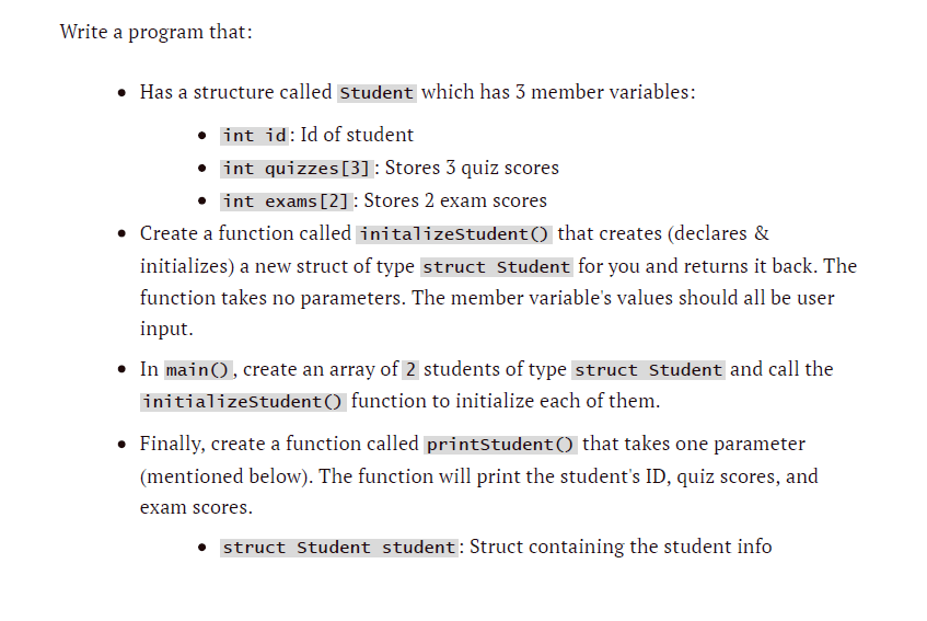  In C Prog please Write a program that: Has a structure