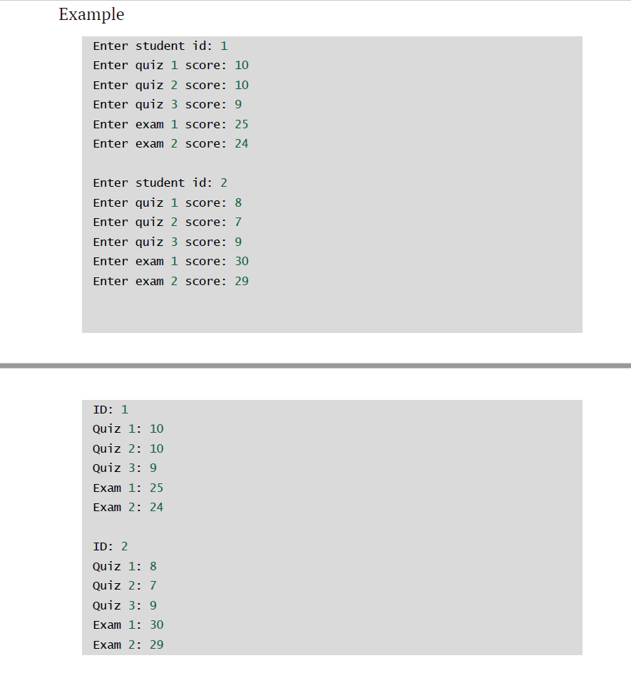 called student which has 3 member variables: int id: Id of student