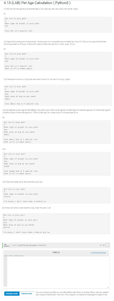  4.13 (LAB) Pet Age Calculation (Python3) Ec old is you p