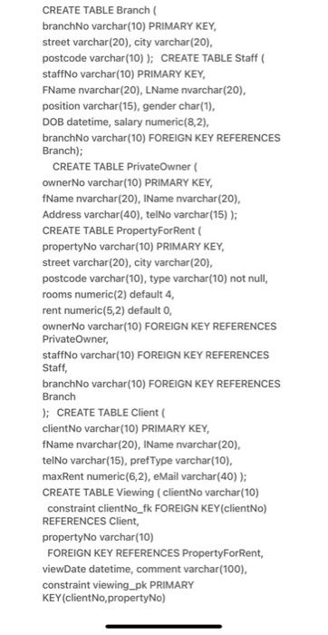pls. correcr the errors of the code CREATE TABLE Branch branch No