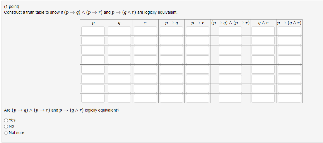 (1 point) Construct a truth table to show if (P +9)