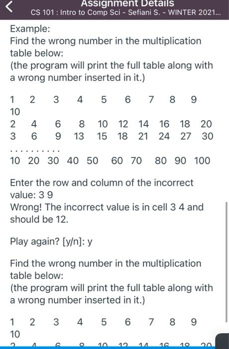 - WINTER 2021... Description Write a program that prints the multiplication table