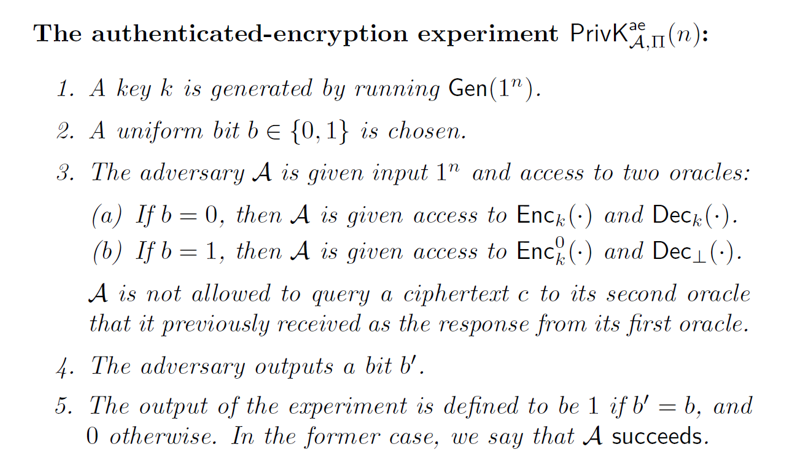 Consider the Authenticated Encryption Integrated Experiment above. To clarify, in step 3,