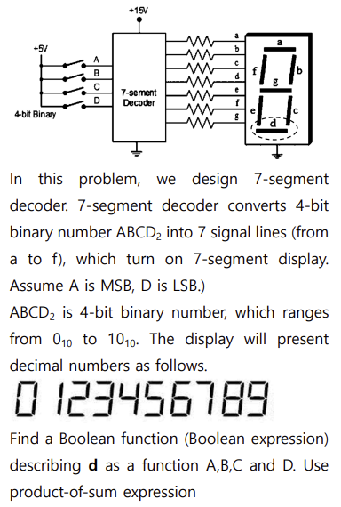  In this problem, we design 7-segment decoder. 7-segment decoder converts 4-bit