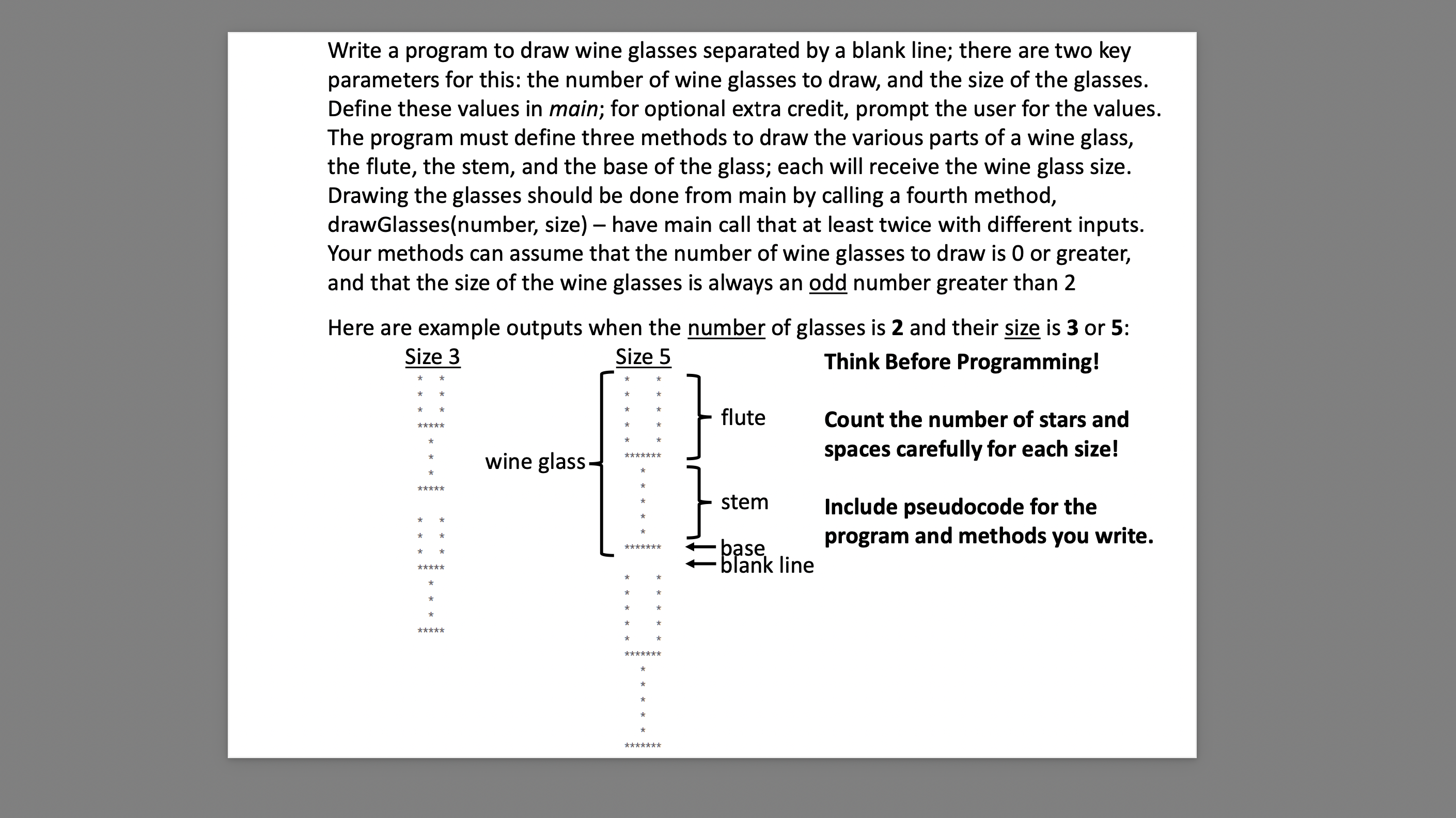  Write a program to draw wine glasses separated by a blank