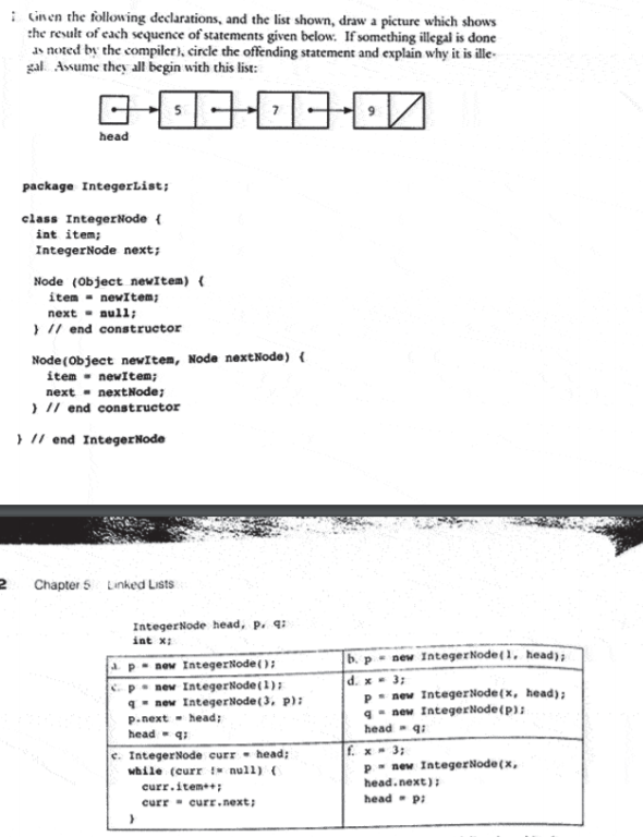 Data Structure Problem in Java (Linked list) :nen the tollowing declarations, and